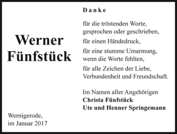 Traueranzeige von Werner Fünfstück  von Magdeburger Volksstimme