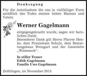 Traueranzeige von Werner Gagelmann  von Magdeburger Volksstimme