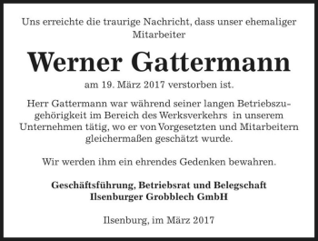 Traueranzeige von Werner Gattermann  von Magdeburger Volksstimme