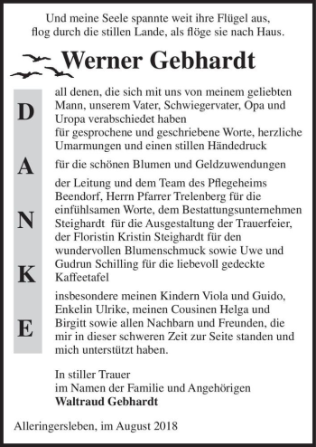 Traueranzeige von Werner Gebhardt  von Magdeburger Volksstimme