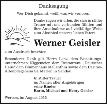 Traueranzeige von Werner Geisler  von Magdeburger Volksstimme