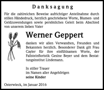 Traueranzeige von Werner Geppert  von Magdeburger Volksstimme