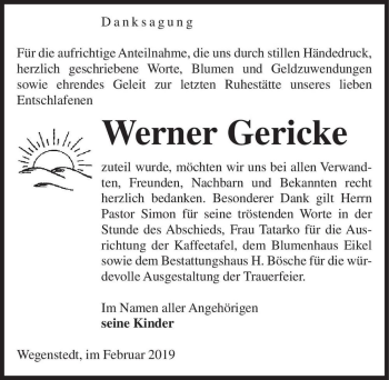 Traueranzeige von Werner Gericke  von Magdeburger Volksstimme