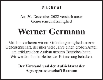 Traueranzeige von Werner Germann  von Magdeburger Volksstimme