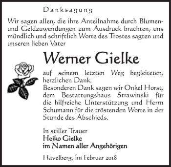 Traueranzeige von Werner Gielke  von Magdeburger Volksstimme