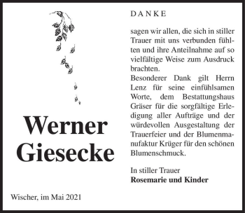 Traueranzeige von Werner Giesecke  von Magdeburger Volksstimme