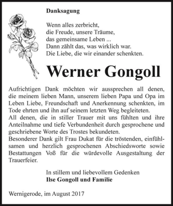 Traueranzeige von Werner Gongoll  von Magdeburger Volksstimme