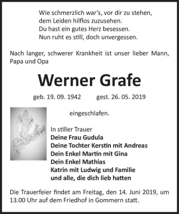 Traueranzeige von Werner Grafe  von Magdeburger Volksstimme