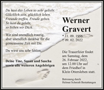 Traueranzeige von Werner Gravert  von Magdeburger Volksstimme