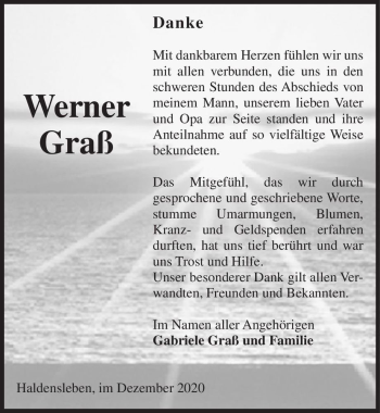 Traueranzeige von Werner Graß  von Magdeburger Volksstimme