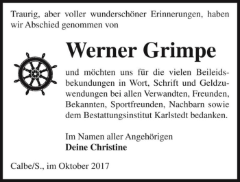 Traueranzeige von Werner Grimpe  von Magdeburger Volksstimme