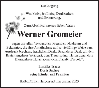 Traueranzeige von Werner Gromeier  von Magdeburger Volksstimme