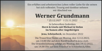 Traueranzeige von Werner Grundmann  von Magdeburger Volksstimme