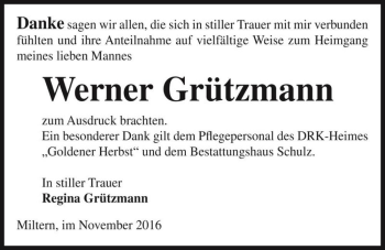 Traueranzeige von Werner Grützmann  von Magdeburger Volksstimme