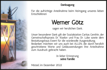 Traueranzeige von Werner Götz  von Magdeburger Volksstimme