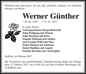 Traueranzeige von Werner Günther  von Magdeburger Volksstimme