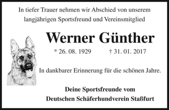 Traueranzeige von Werner Günther  von Magdeburger Volksstimme