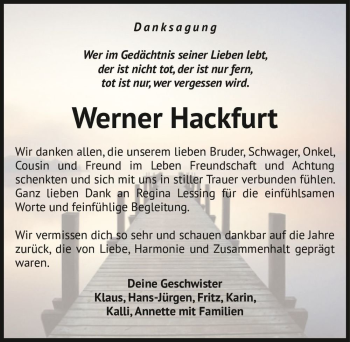 Traueranzeige von Werner Hackfurt  von Magdeburger Volksstimme