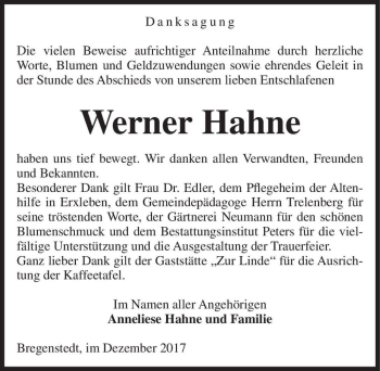 Traueranzeige von Werner Hahne  von Magdeburger Volksstimme