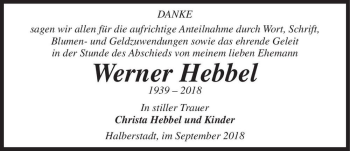 Traueranzeige von Werner Hebbel  von Magdeburger Volksstimme