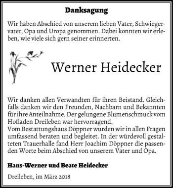 Traueranzeige von Werner Heidecker  von Magdeburger Volksstimme
