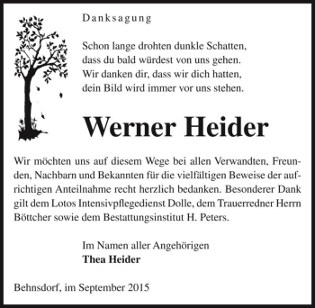 Traueranzeige von Werner Heider  von Magdeburger Volksstimme