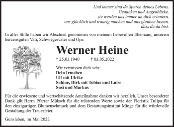Traueranzeige von Werner Heine  von Magdeburger Volksstimme