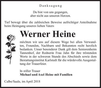 Traueranzeige von Werner Heine  von Magdeburger Volksstimme