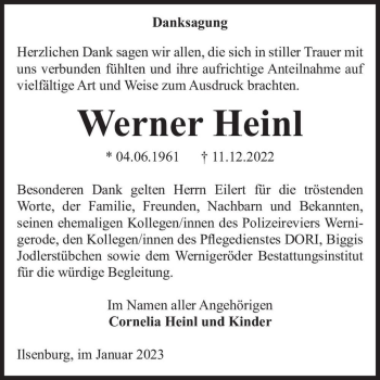 Traueranzeige von Werner Heinl  von Magdeburger Volksstimme