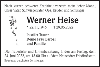 Traueranzeige von Werner Heise  von Magdeburger Volksstimme