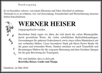 Traueranzeige von Werner Heiser  von Magdeburger Volksstimme