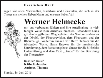 Traueranzeige von Werner Helmecke  von Magdeburger Volksstimme