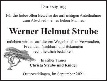 Traueranzeige von Werner Helmut Strube  von Magdeburger Volksstimme