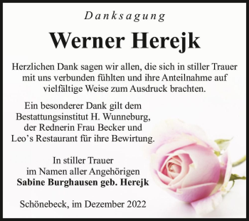Traueranzeige von Werner Herejk  von Magdeburger Volksstimme