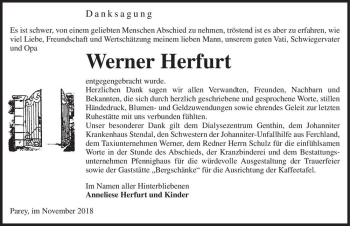 Traueranzeige von Werner Herfurt  von Magdeburger Volksstimme