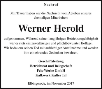 Traueranzeige von Werner Herold  von Magdeburger Volksstimme