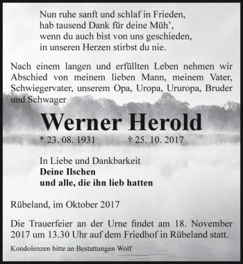 Traueranzeige von Werner Herold  von Magdeburger Volksstimme