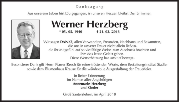 Traueranzeige von Werner Herzberg  von Magdeburger Volksstimme