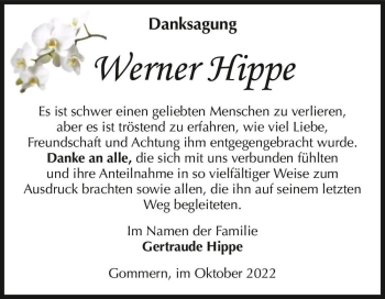 Traueranzeige von Werner Hippe  von Magdeburger Volksstimme