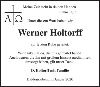 Traueranzeige von Werner Holtorff  von Magdeburger Volksstimme