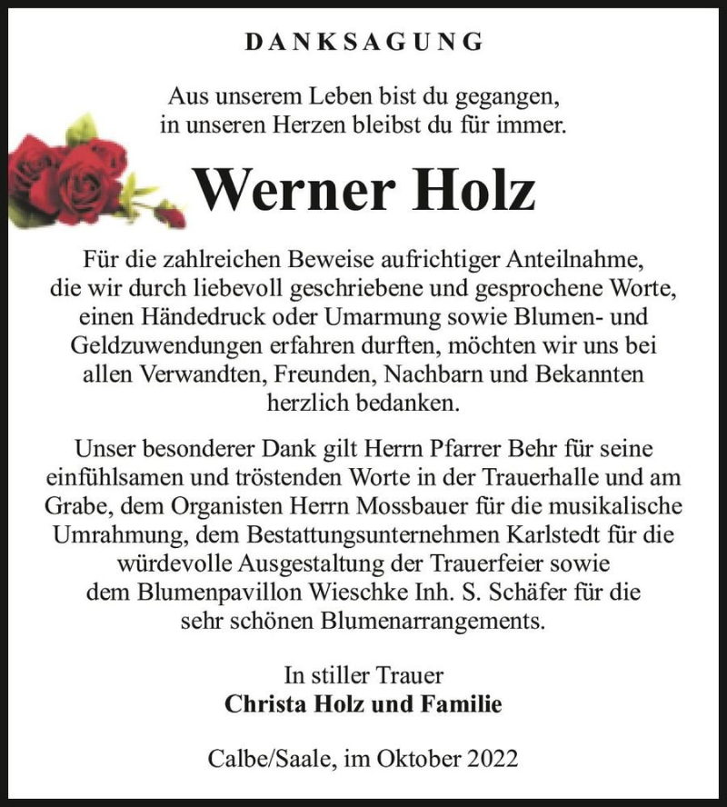 Traueranzeigen von Werner Holz www.abschiednehmen.de