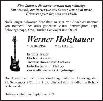 Traueranzeige von Werner Holzhauer  von Magdeburger Volksstimme
