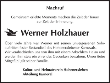 Traueranzeige von Werner Holzhauer  von Magdeburger Volksstimme