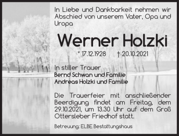 Traueranzeige von Werner Holzki  von Magdeburger Volksstimme