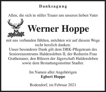 Traueranzeige von Werner Hoppe  von Magdeburger Volksstimme