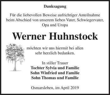 Traueranzeige von Werner Huhnstock  von Magdeburger Volksstimme