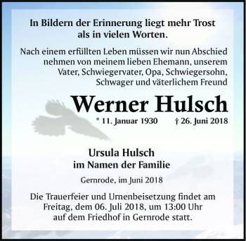 Traueranzeige von Werner Hulsch  von Magdeburger Volksstimme