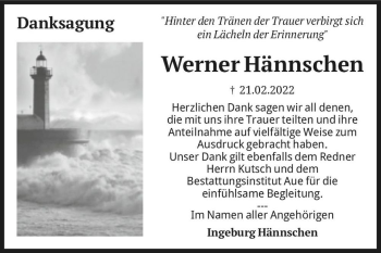 Traueranzeige von Werner Hännschen  von Magdeburger Volksstimme