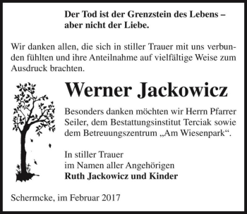 Traueranzeige von Werner Jackowicz  von Magdeburger Volksstimme