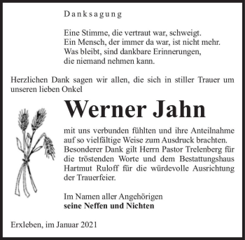 Traueranzeige von Werner Jahn  von Magdeburger Volksstimme